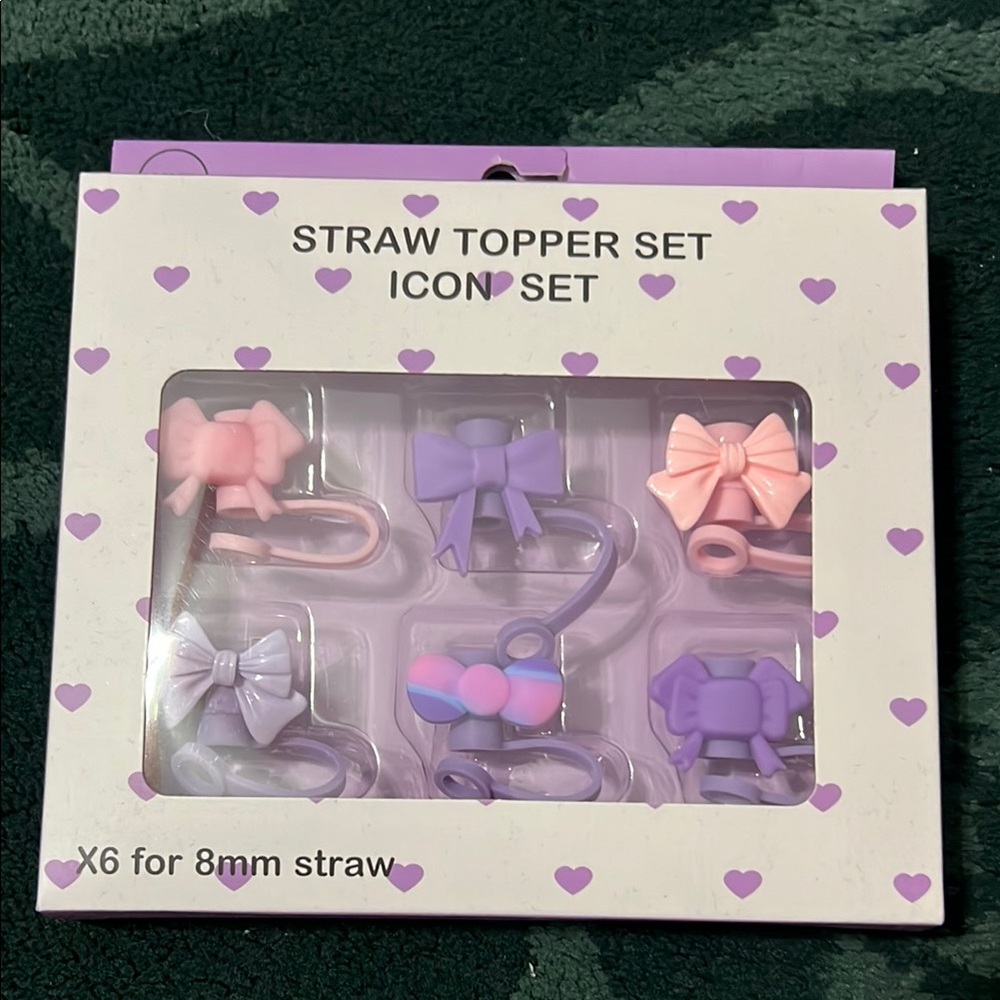 Colorful Bow Straw Toppers Set of 6 NWT